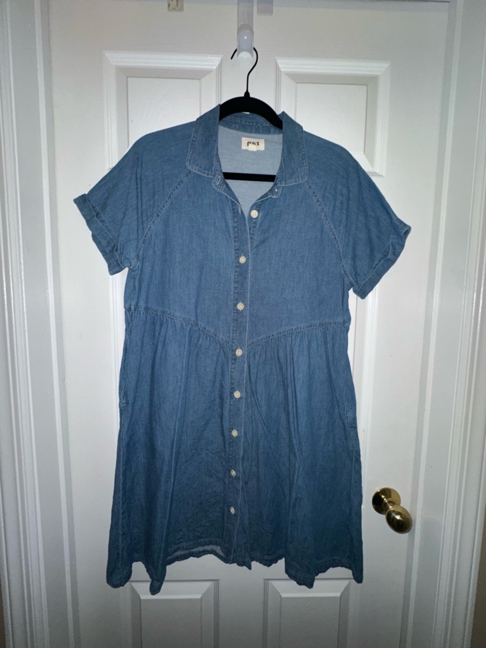 Pact: Chambray Blue Button-Front Dress